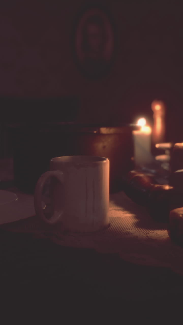 уютный стол при свечах.