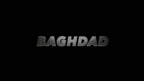 ciudad de bagdad, irak, título gráfico en 3d aspecto de acero cepillado, relleno y canal alfa