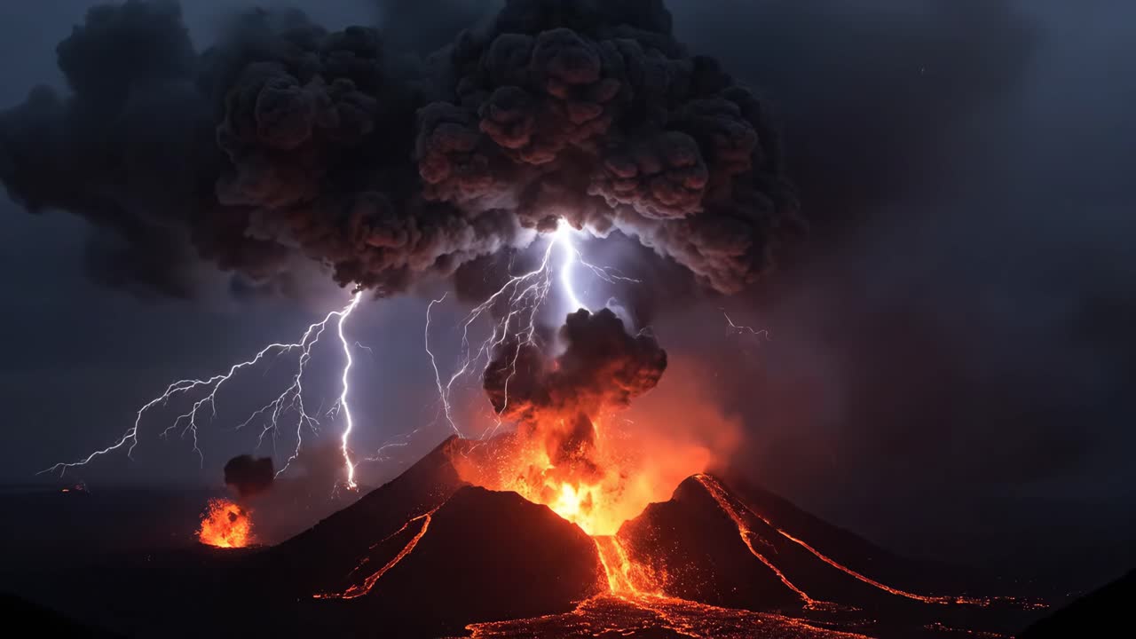 Volcanic Eruption with Lightning