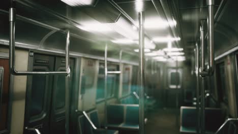 inside of the old non-modernized subway car in usa