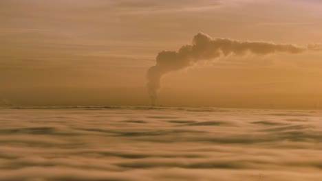 aerial drone shot flying above the unique orange clouds