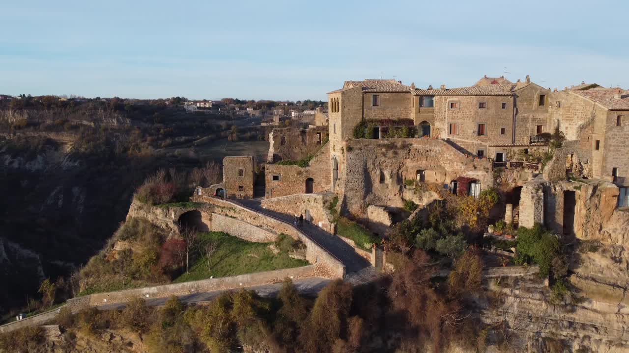 Aerial view of Civita Di Bagnoregio hilltop village in central Italy