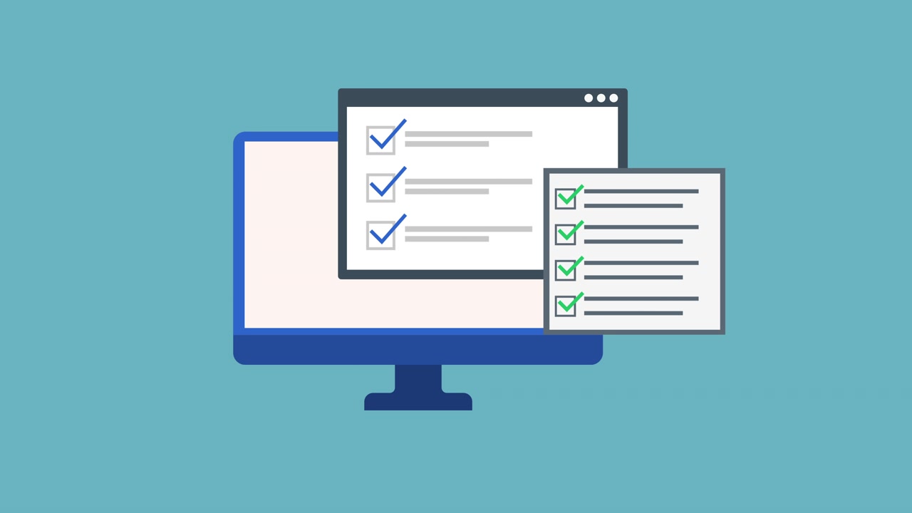 Animated Computer Screen Displaying Task List Completion