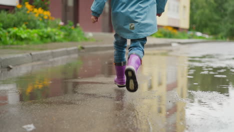 happy kid runs among glistening puddles child engage active play with movements infused with sense