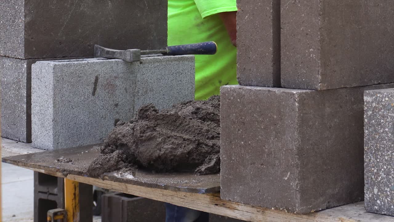 벽돌과 그라우트 더미를 지나 걷기