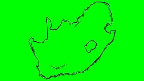 south africa drawing outline map on green screen isolated whiteboard