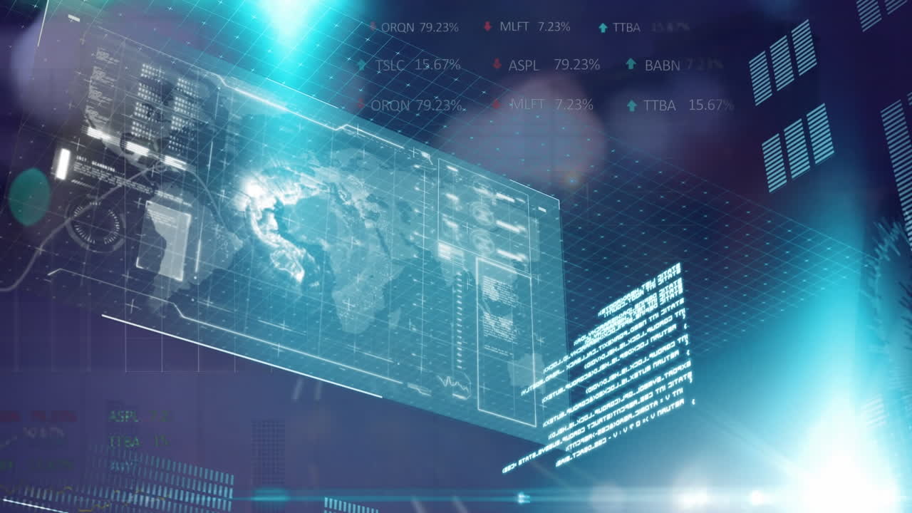 animación del procesamiento de datos sobre puntos de luz