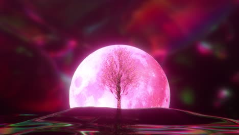 l'albero di diamanti fiorisce sullo sfondo della luna. colore neon rosa. animazione 3d