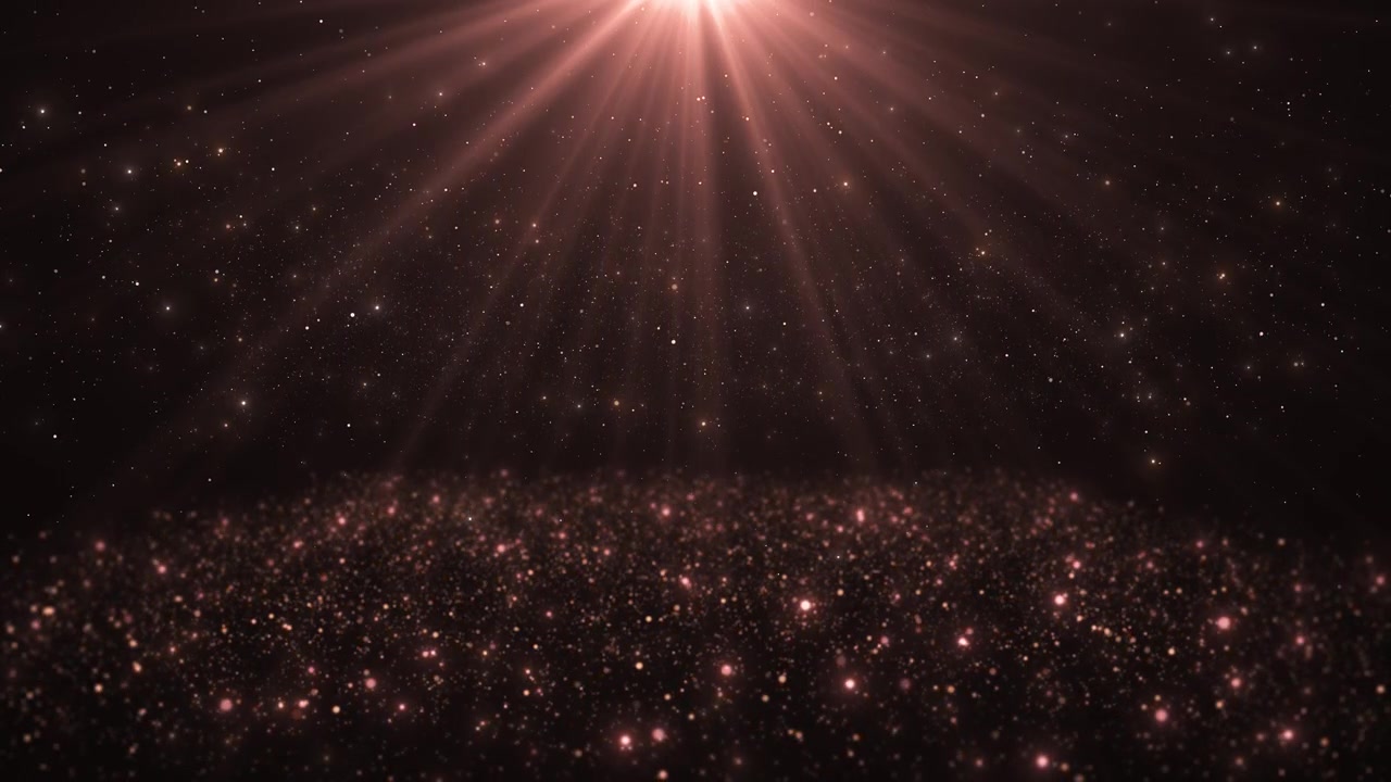 Rose gold spotlight glitter background soft overhead rays floating particles and dark elegant