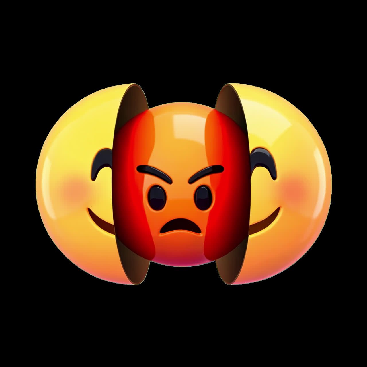 Dual-emotion emoji art piece animation isolated asset, transparent 4K video, alpha channel, ProRes