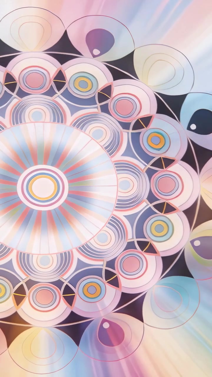 Video verticale: Mandala in riproduzione che ruota e sposta colori pastello su schermo verticale.
