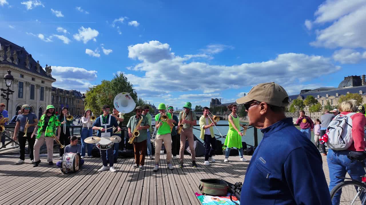Brass Band Performing on a Parisian Bridge