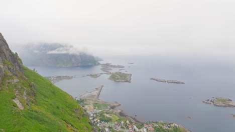 Steep-Mountains-Near-Fishing-Village-Of-Reine-In-Nordland-County,-Lofoten-Archipelago,-Norway