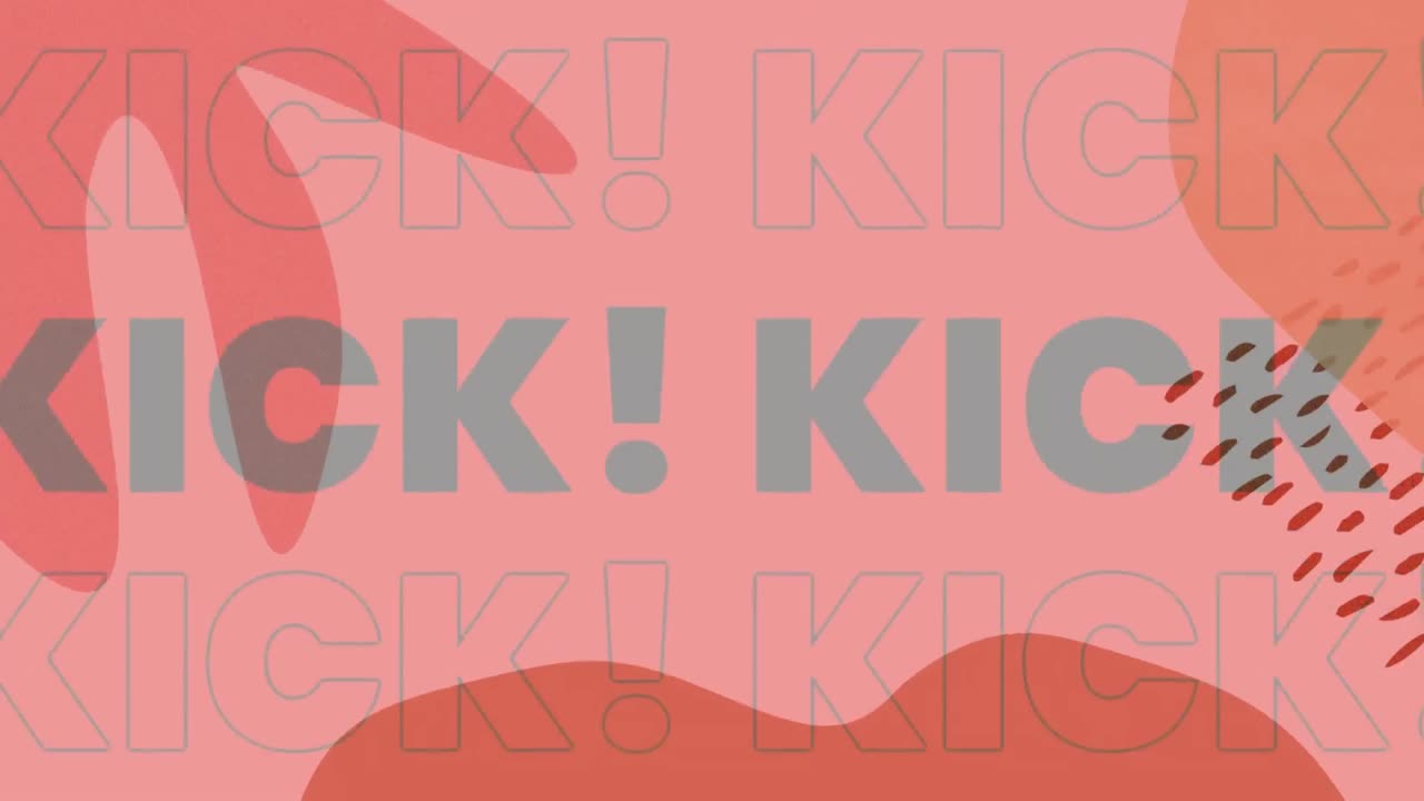 Animation of text kick on colourful background