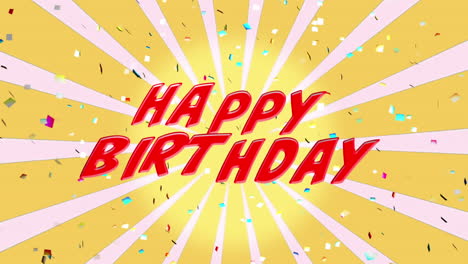 feliz cumpleaños escrito en rayas amarillas y blancas rotativas