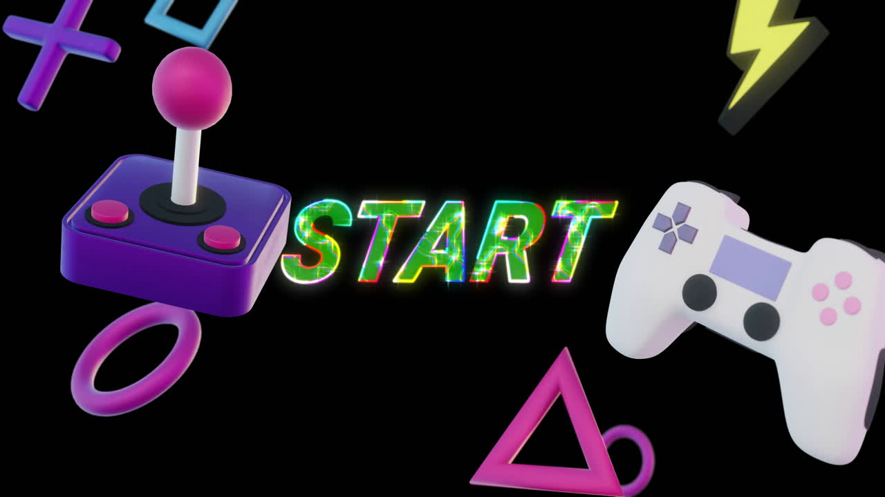 animación de los iconos de juego sobre el texto de inicio