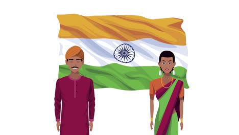 indian couple in front of the flag