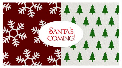 Santa-Is-Coming-with-snowflakes-and-Christmas-green-trees-pattern