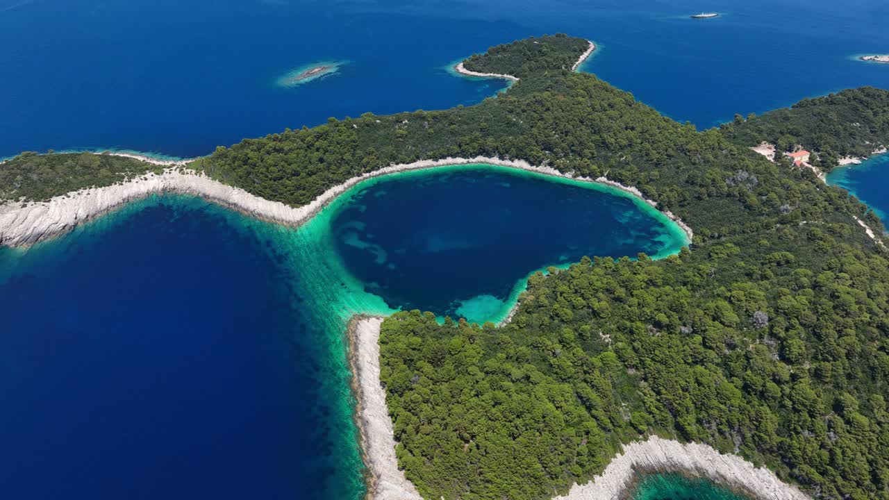 Above View Of Croatia's Greenest Island - Mljet Island, Croatia. Aerial Drone Shot