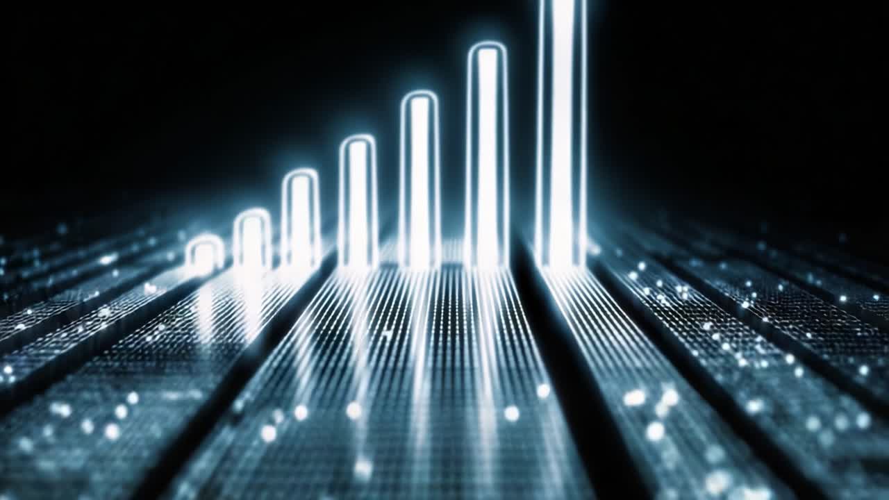 Dynamic Visualization of Ascending Data Metrics: A Stunning Display of Digital Metrics Interpreted Through Light Patterns and Graphical Representation, Highlighting Insights in Modern Analytics