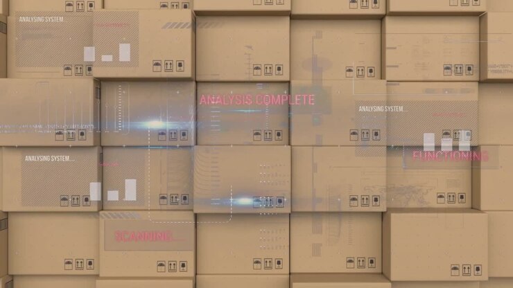 Digital interface with data processing against stack of delivery boxes
