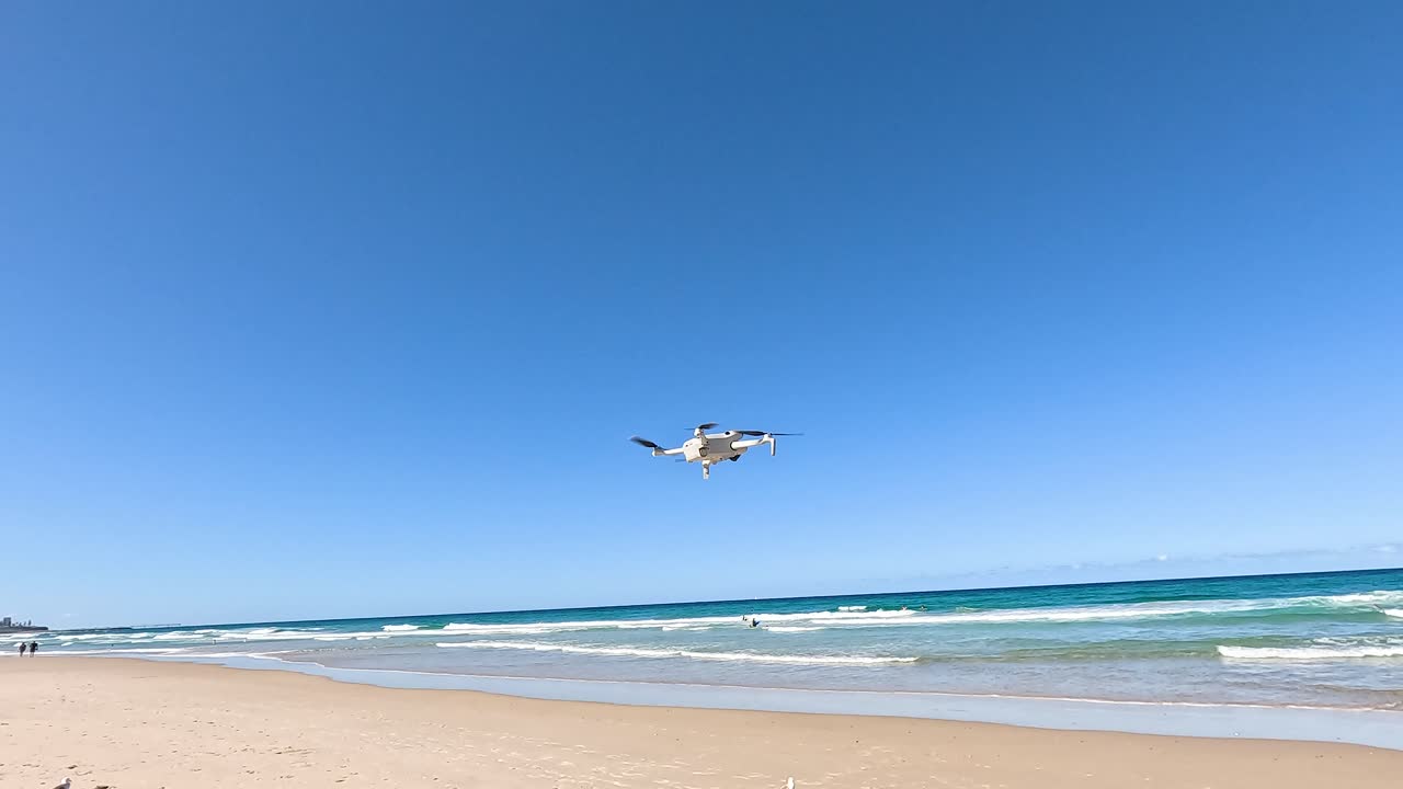 모래 해변 과 바다 파도 위 를 날아다니는 해파리 들