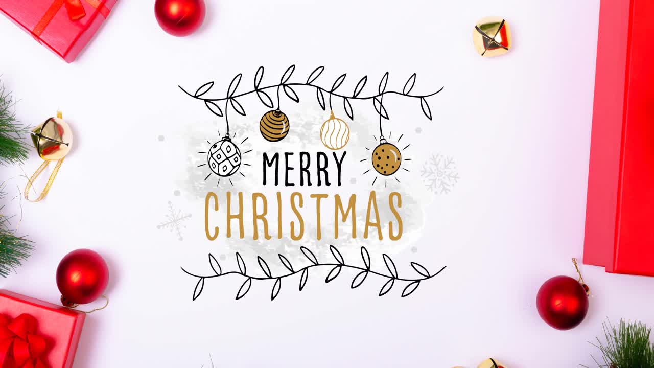 animación de texto y decoraciones de feliz navidad sobre fondo verde