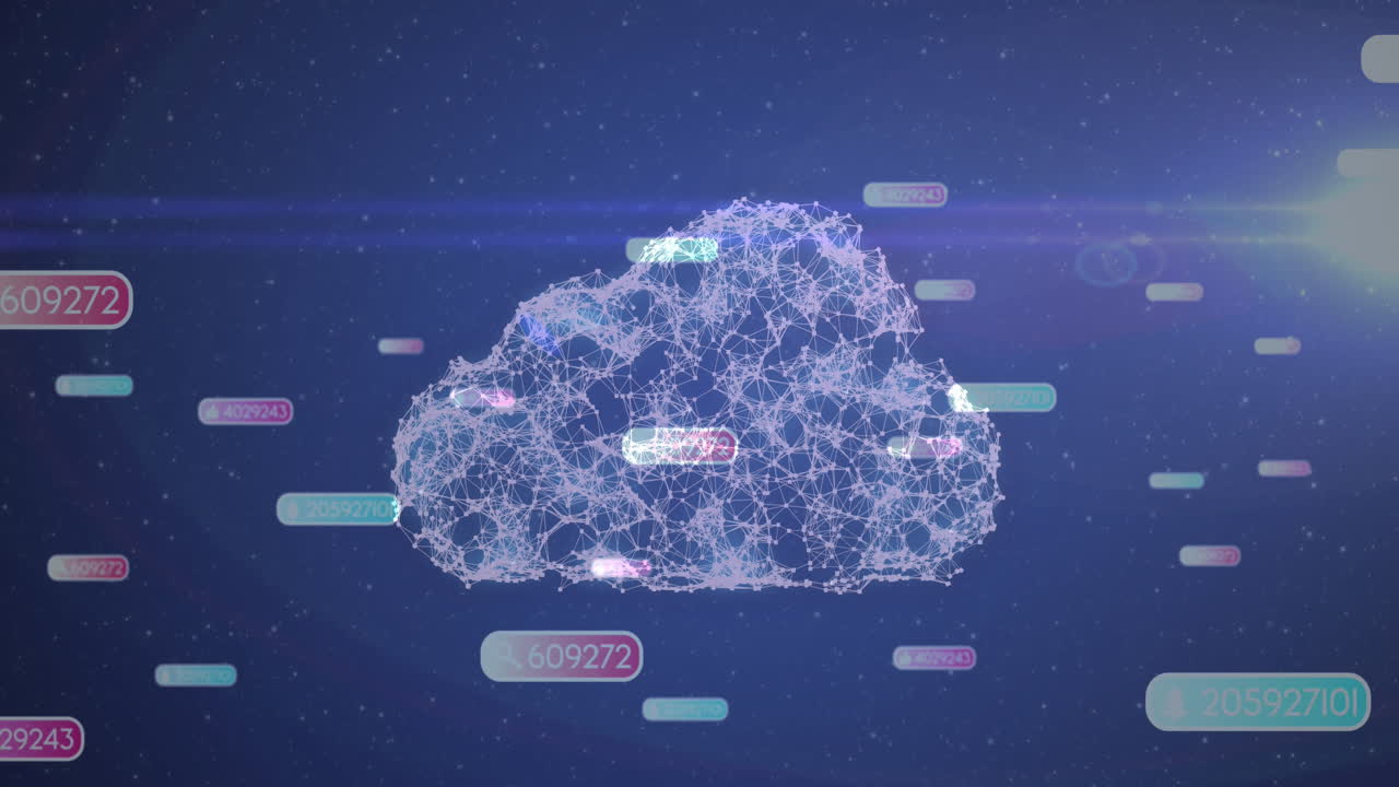 Animation of social media icons on banners over digital cloud