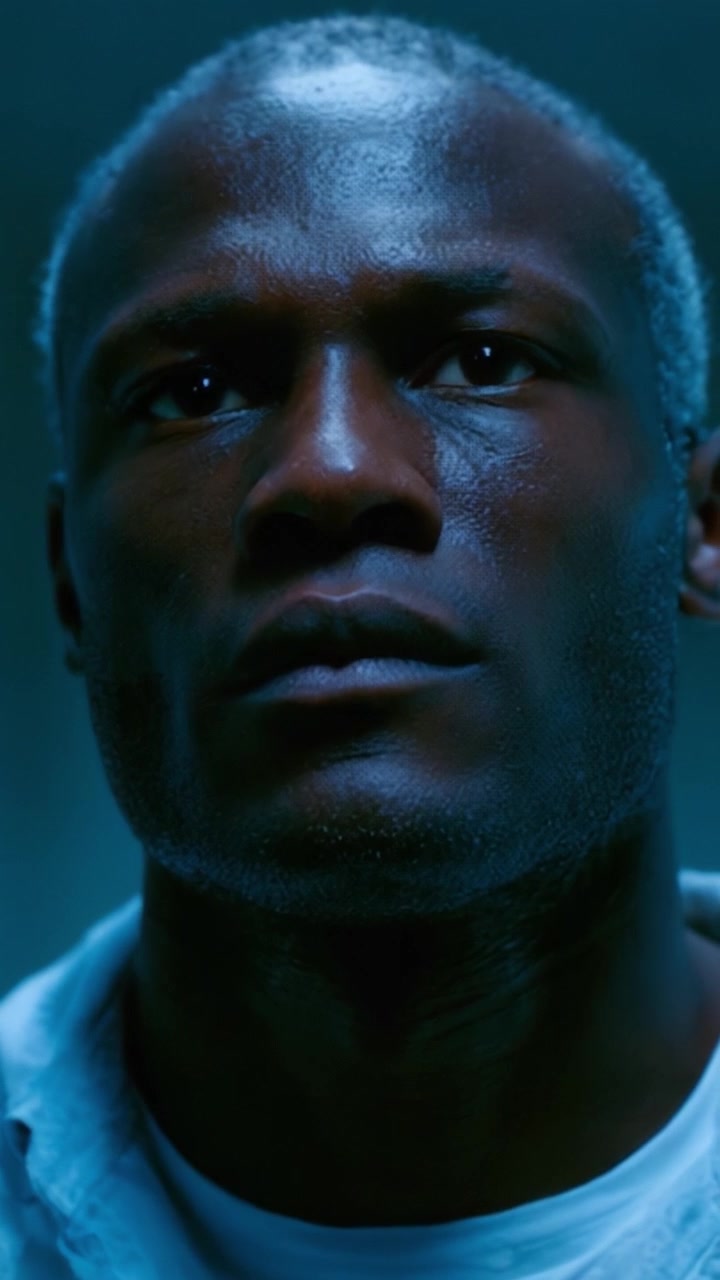 A deep and contemplative gaze reveals an emotional narrative, capturing the essence of human resilience and introspection in a visually striking moment of stillness.