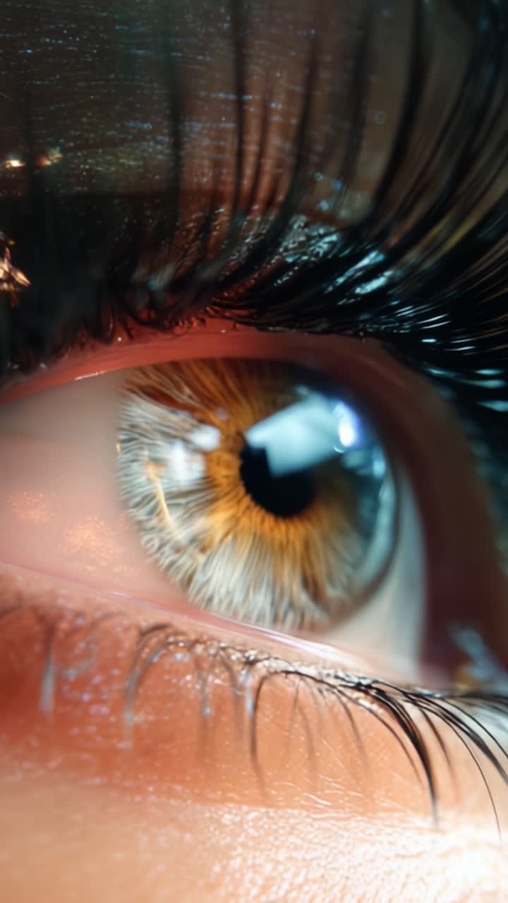Close-up of a Human Eye Showcasing Intricate Details of the Iris and Lashes with a Glittering Reflection Captured in Stunning Clarity and Vivid Colors