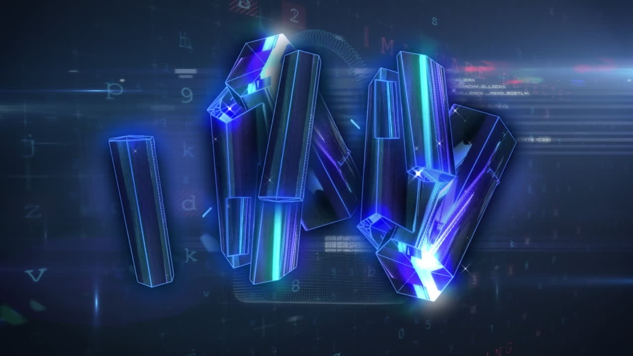 빛나는 파란색 블록,  ⁇ 락 및 데이터 처리의 애니메이션