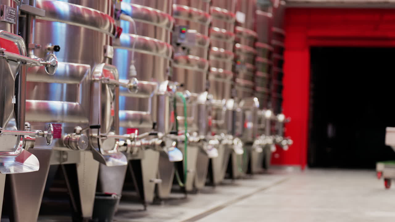 Stainless steel wine tanks at the Chateau de Cremat winery