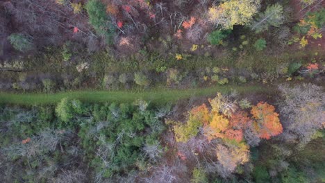 autumn trail going down with drone