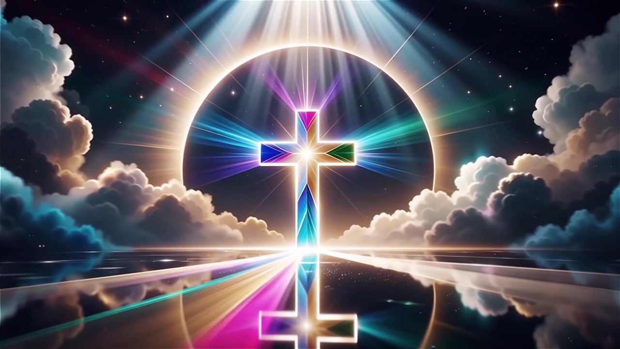 Croce Cristiana Luce Celestiale Sfondo per il Culto.