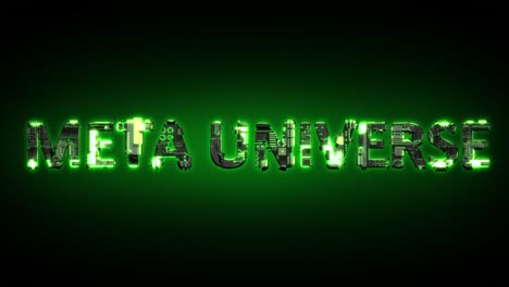 meta universe glowing dark green cyber text on black, isolated - loop video