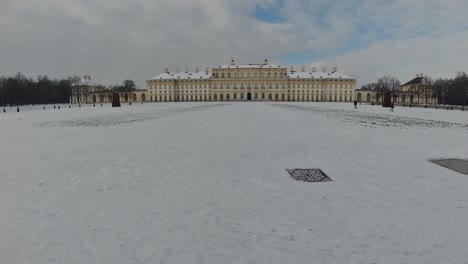 Oberschleißheim-Schloss-in-winter-German-palace-covered-in-snow