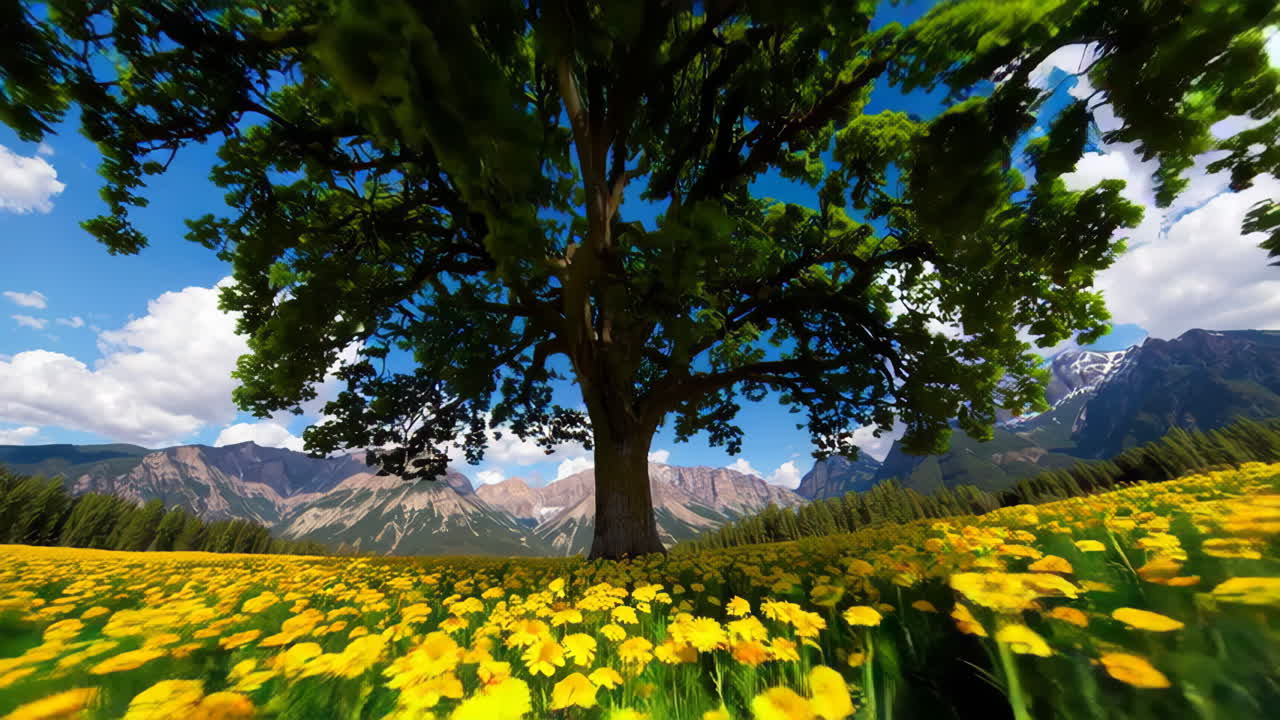 Majestic Tree in a Field of Flowers