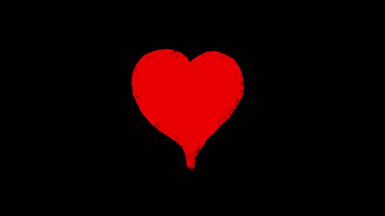 Forma di cuore rosso che si espande per riempire lo schermo su sfondo nero
