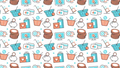 fondo de textura sin costuras moderno de comercio electrónico plano, iconos de compras