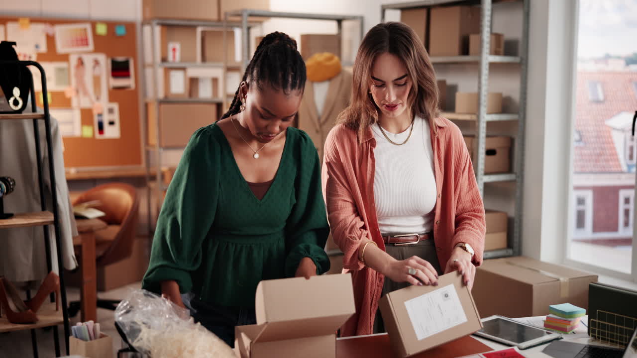 Due giovani donne che preparano ordini per un'attività di e-commerce