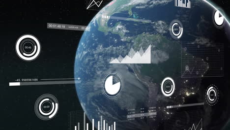 animation of data processing and statistics over globe