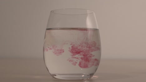 red drops dancing in a glass of water