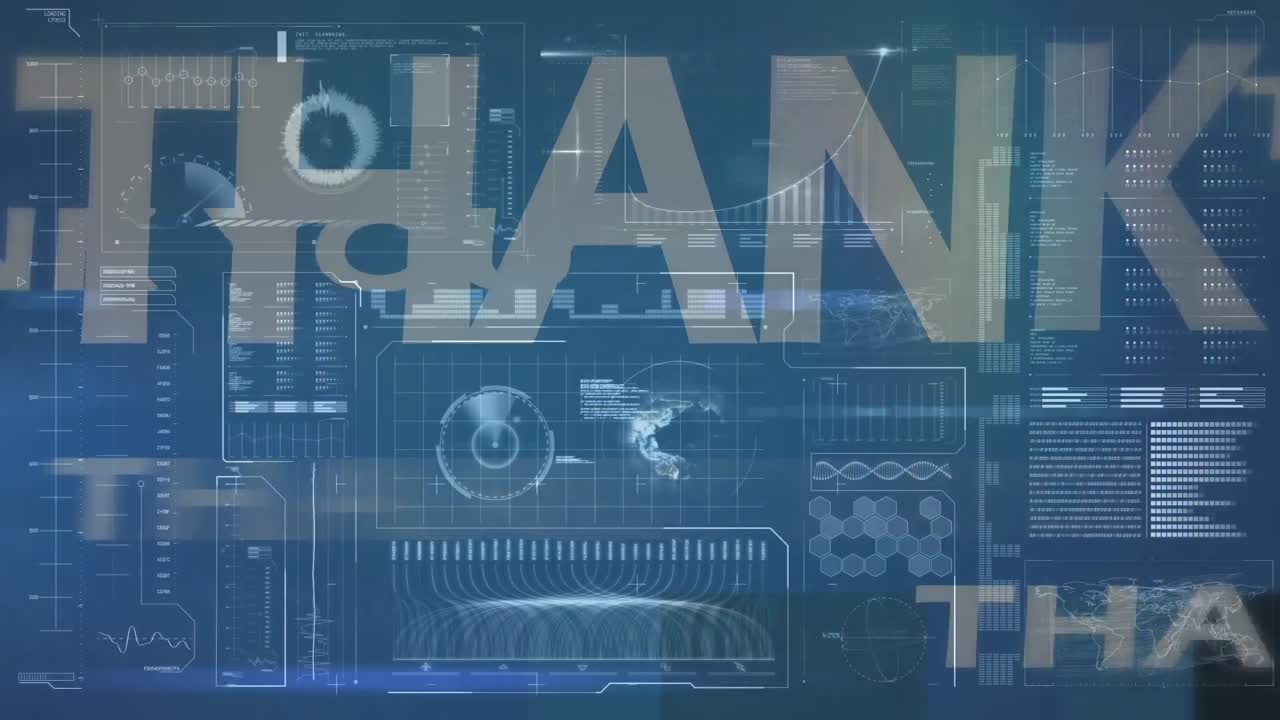 Animation of data processing over thank you text