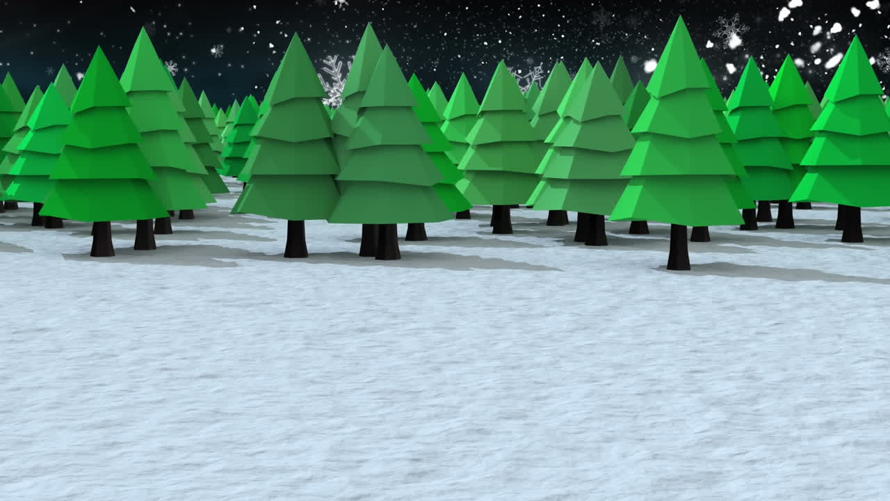 Multiple trees on winter landscape against shooting star on black background