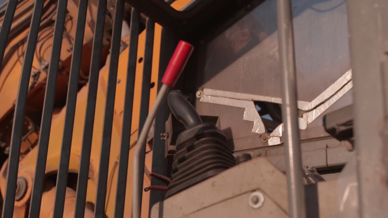 interior of the cab of an inoperable excavator