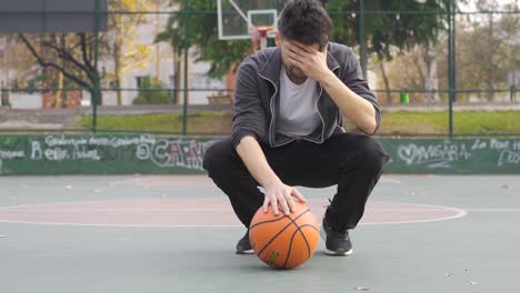 man trying to play basketball to calm his anger. anger control.