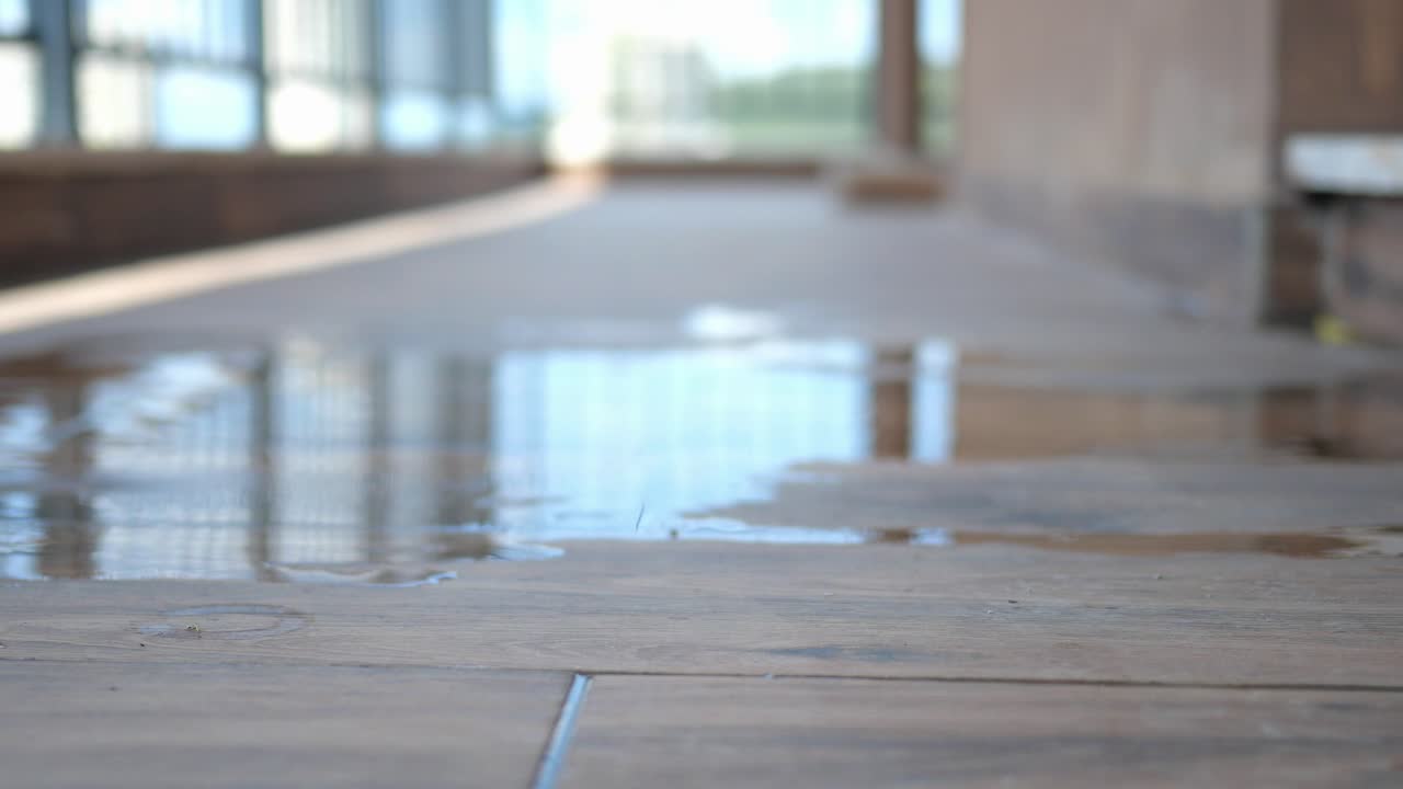 Puddle on a tiled floor