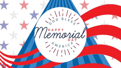 animation of happy memorial day text over american flag stars and stripes