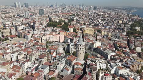 aerial view drone flying galata tower istanbul