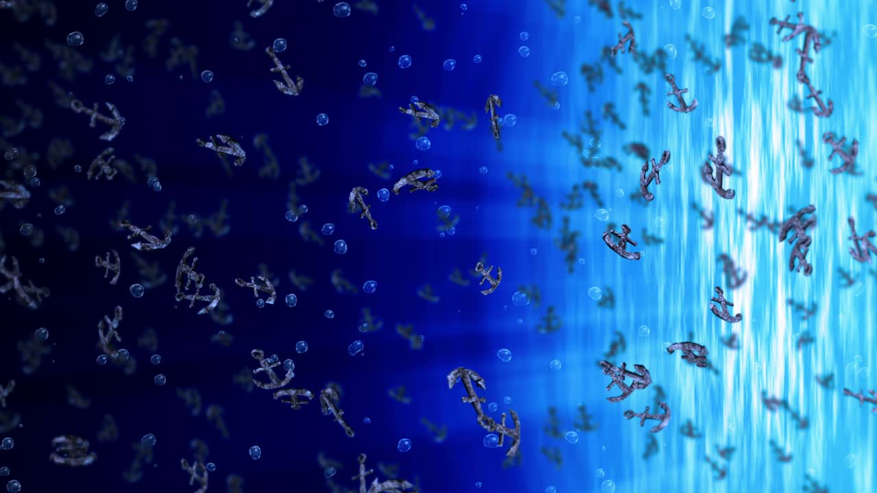 파란 물에서 많은 커를 날리는 것 - 선박 및 보트 커 - 해양 아이콘 - 커 회전의 3d 루프 애니메이션